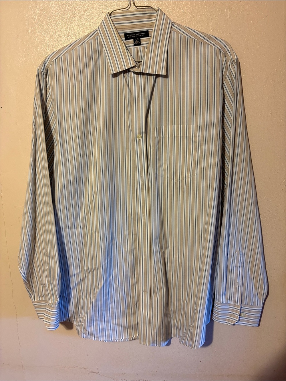 Banana Republic Men's Striped Dress Shirt in Blue and Tan